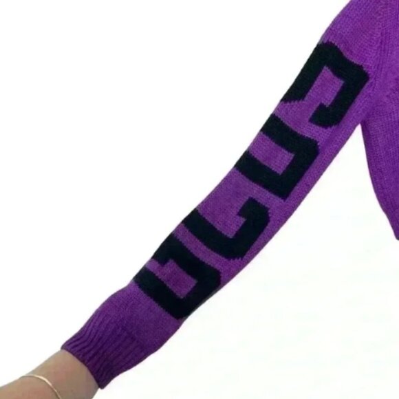 GCDS WEAR Cropped Purple Knit Turtleneck Logo Sweater Made in Italy Size Small - Picture 4 of 7